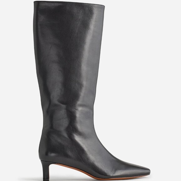 Madewell The Dimes Kitten Heel Knee high calf Boot black leather - Picture 1 of 10